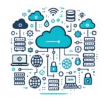 Illustration of Managed Cloud services with a central cloud icon surrounded by various cloud computing and security-related icons on a white background.