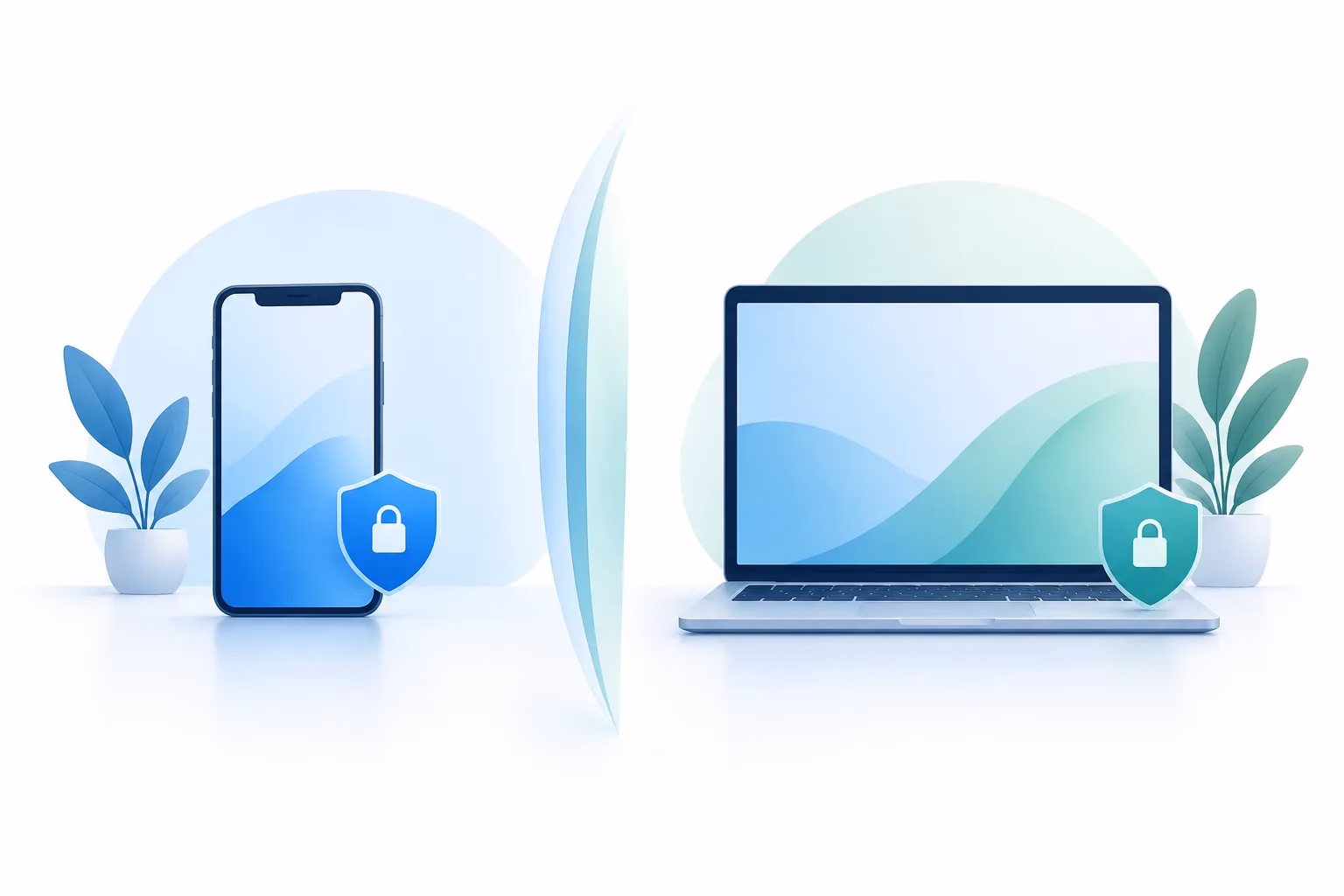 Can Employees Use Personal Devices For Work Safely? - Can Employees Use Personal Devices For Work Safely 2 - Zevonix Simple illustration of a phone and laptop in distinct workspaces.
