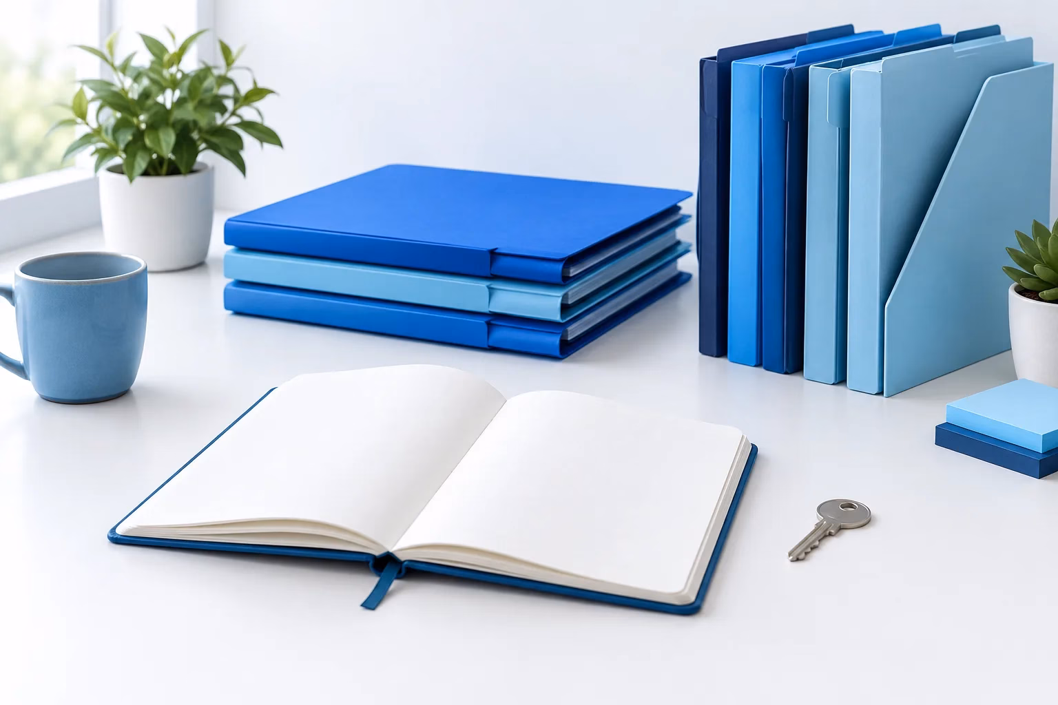 How To Require Mfa For Legacy Applications Without Lockouts - Require Mfa Legacy Applications Without Lockouts 2 - Zevonix Blank notebook, key, and folders arranged on a desk to represent application review and security planning.